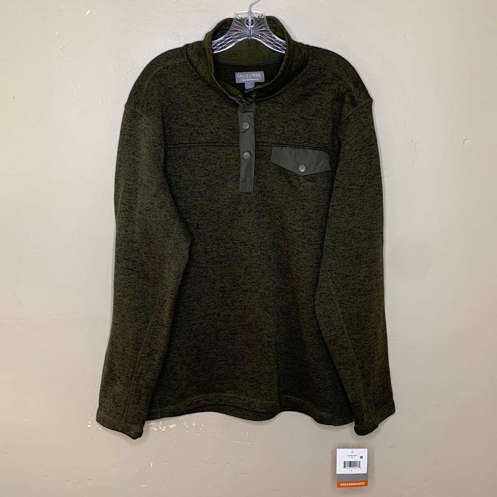 FALLS CREEK Performance Sweater Green Fleece Thermal Partial Snap NWT Large